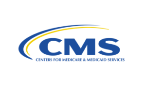 A blue and yellow logo for the centers for medicare & medicaid services.