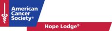 A red white and blue banner with the words hope lodge on it.