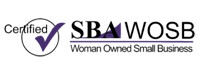 A black and purple logo for sba women owned businesses.
