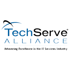 A black and blue logo for techserve alliance.